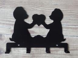 Pair Of Teddy Bears Holding A Heart Silhouette Key Hook Rack - Cute Metal Wall Art - thumbnail 1
