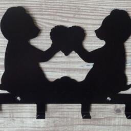 Pair Of Teddy Bears Holding A Heart Silhouette Key Hook Rack - Cute Metal Wall Art - thumbnail 3