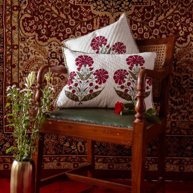 Mughal Red Poppy Pique Cushion Cover, Floral Pillow, Cushion, Handmade Cushion, Sizes Available - image 1