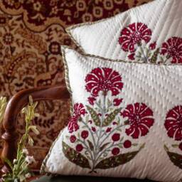 Mughal Red Poppy Pique Cushion Cover, Floral Pillow, Cushion, Handmade Cushion, Sizes Available - thumbnail 2