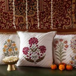 Mughal Red Poppy Pique Cushion Cover, Floral Pillow, Cushion, Handmade Cushion, Sizes Available - thumbnail 4