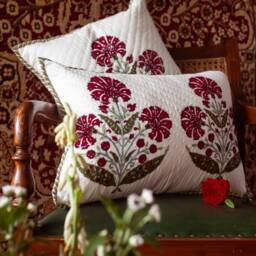 Mughal Red Poppy Pique Cushion Cover, Floral Pillow, Cushion, Handmade Cushion, Sizes Available - thumbnail 3