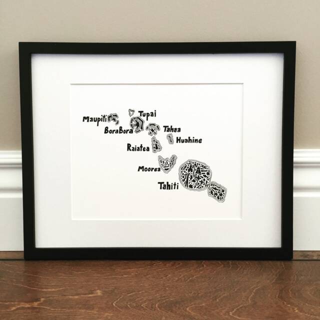 Society Islands Map Art Print - Of Original Hand Drawn Map Including Landmarks, Culture, Symbols, & Cities - image 1