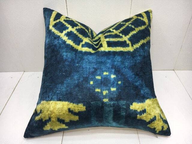 Handwoven Silk Ikat Pillow Cover, Modern Accent Cushion - 16x16 - image 1