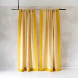 Linen Curtains With Border, Custom Bordered Back Tab Curtain Panel Contrast Trim - thumbnail 3