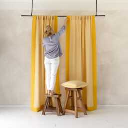 Linen Curtains With Border, Custom Bordered Back Tab Curtain Panel Contrast Trim - thumbnail 2