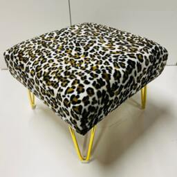 Snow Leopard Print Footstool - Chic Gold Metal Leg Pouffe - thumbnail 3