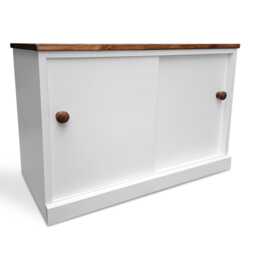 Handmade White Shoe Storage Cabinet Sliding Doors, Adjustable Shelves - thumbnail 1