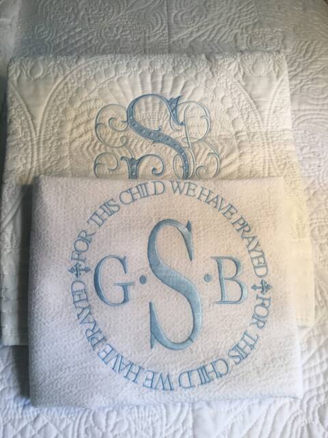 Embroidered Name Quilt, Gift For New Mom, Personalized Baptism Monogrammed Blanket, Baby Swaddle, Christening Monogram, Gift From Godparents - image 1