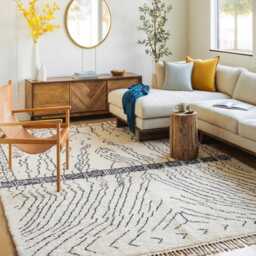 Moroccan Ivory Berber Rug, Handwoven Wool Shag Rug With Abstract Lines, Authentic Beni Ourain Style Carpet, Large 9x12 Area - thumbnail 2