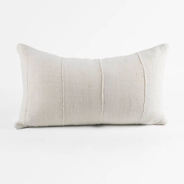 "Natural White Mud Cloth Pillow Cover, Hand Woven Cotton, "