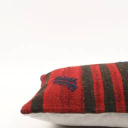 Handwoven Kilim Lumbar Pillow Cover Turkish Wool Throw, 12x20 Inches - thumbnail 4