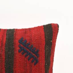 Handwoven Kilim Lumbar Pillow Cover Turkish Wool Throw, 12x20 Inches - thumbnail 2