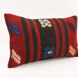 Handwoven Kilim Lumbar Pillow Cover Turkish Wool Throw, 12x20 Inches - thumbnail 3