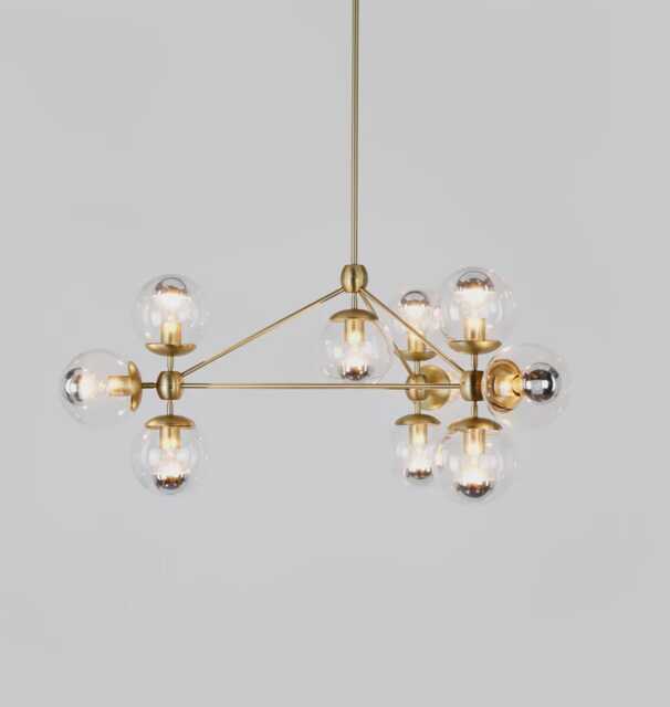 1950S Mid-Century Modern Brass Sputnik Chandelier - 3-Sided 10-Globe Mobile Pendant Light Fixture - image 1
