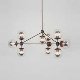 1950S Mid-Century Modern Brass Sputnik Chandelier - 3-Sided 10-Globe Mobile Pendant Light Fixture - thumbnail 2