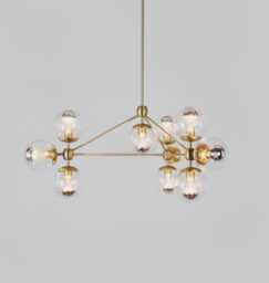 1950S Mid-Century Modern Brass Sputnik Chandelier - 3-Sided 10-Globe Mobile Pendant Light Fixture - thumbnail 1