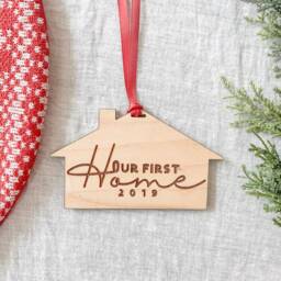 First Home Christmas Ornament - Engraved Birch Wood, Housewarming Gift - thumbnail 1