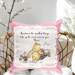 Pooh Bear Piglet Linen Patchwork Cushion, Durable Pillow Case 40x40cm Personalised Nursery Keepsake - thumbnail 2