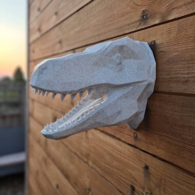 3D Printed Geometric Velociraptor Head - Dinosaur Wall Mount - image 1