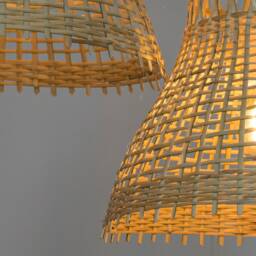Handwoven Bamboo Pendant Light - Triple Drop Ceiling Lamp, Rustic Lighting - thumbnail 3