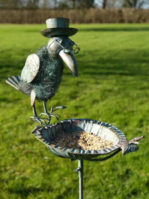 Verdigris Crow Bird Bath Garden Decoration Feeder Ornament Stake - image 1