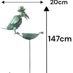 Verdigris Crow Bird Bath Garden Decoration Feeder Ornament Stake - thumbnail 2