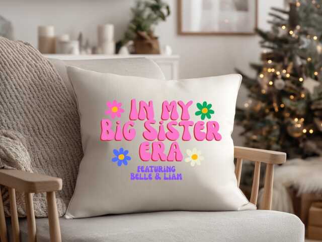 Personalised Big Sister Cushion - Christmas Gift For Girls, New Sibling Announcement, Custom Pillow, Present - image 1