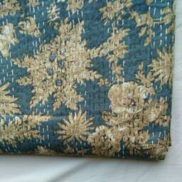 Floral Print Indian Handmade Kantha Quilt Bedspread Blanket Coverlet Throw - thumbnail 3