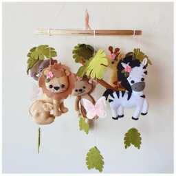 Safari Animals Baby Mobile Giraffe, Lion, Tiger, Elephant, Zebra Felt Handmade Nursery Decor Newborn - thumbnail 2