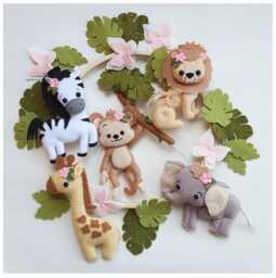 Safari Animals Baby Mobile Giraffe, Lion, Tiger, Elephant, Zebra Felt Handmade Nursery Decor Newborn