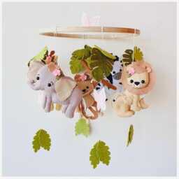 Safari Animals Baby Mobile Giraffe, Lion, Tiger, Elephant, Zebra Felt Handmade Nursery Decor Newborn - thumbnail 3
