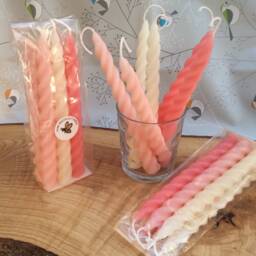 Beeswax Twisted Taper Candles Gift Set Hand-Poured Pastel Colors - thumbnail 2