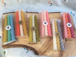 Beeswax Twisted Taper Candles Gift Set Hand-Poured Pastel Colors - thumbnail 1