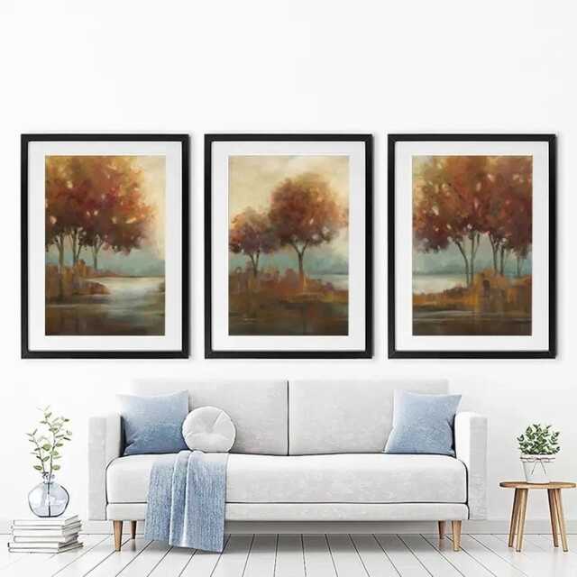 Autumn Lakeside Framed Art Print Trio - image 1