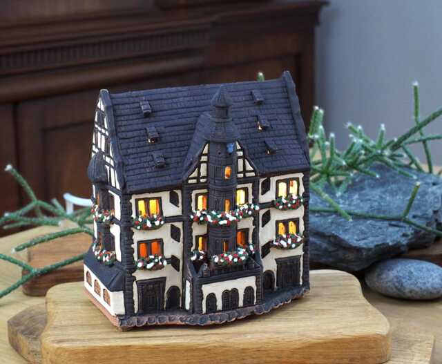 Handmade Ceramic Town Hall Tea Light Holder Schweinfurt Germany Miniature - image 1