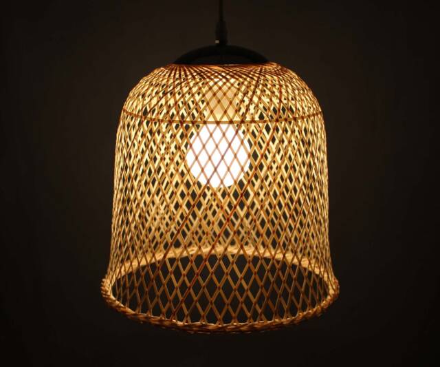 Bamboo Bucket Pendant Light - Natural Woven Lampshade - 11'' Diameter - image 1