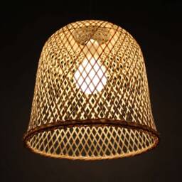 Bamboo Bucket Pendant Light - Natural Woven Lampshade - 11'' Diameter - thumbnail 2