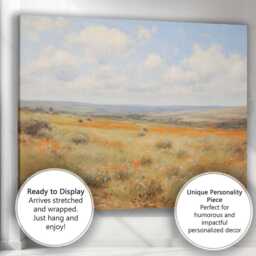Soft Orange Wildflower Meadow Landscape Canvas Wall Art Print Decor Picture Ready To Hang - thumbnail 3