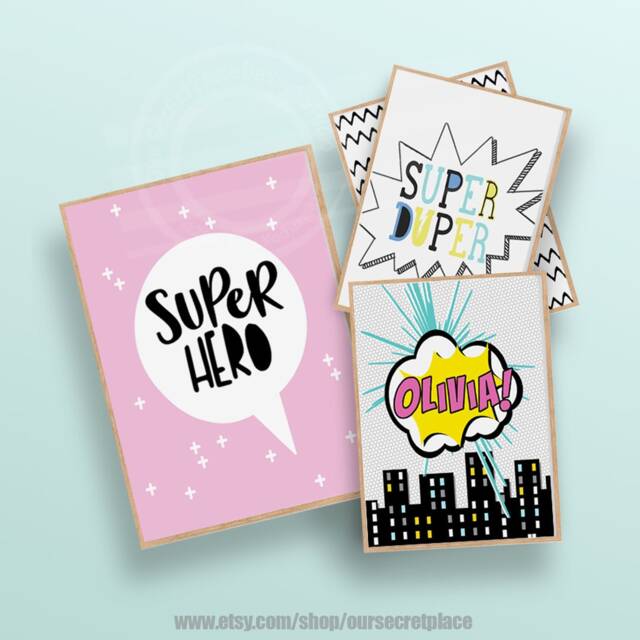 Girls Superhero Wall Art Decor Room Prints For Nursery Girl Kids - image 1