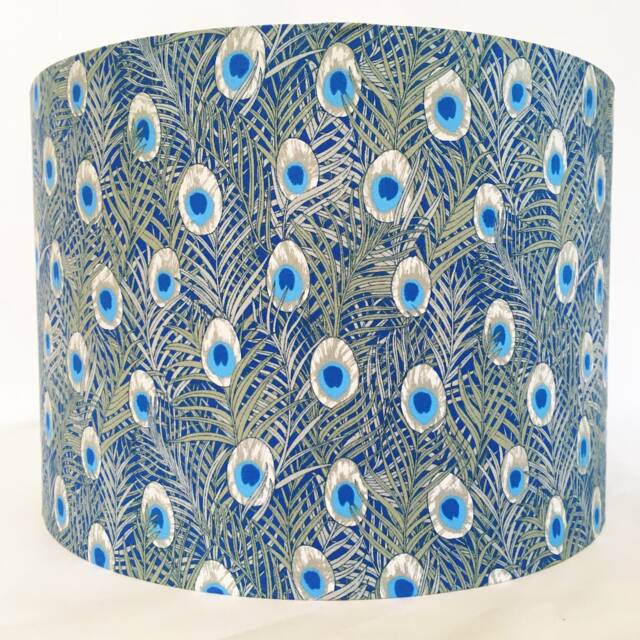 Peacock Feather Lampshade Art Nouveau Style, Grey & Blue - image 1