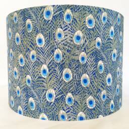 Peacock Feather Lampshade Art Nouveau Style, Grey & Blue