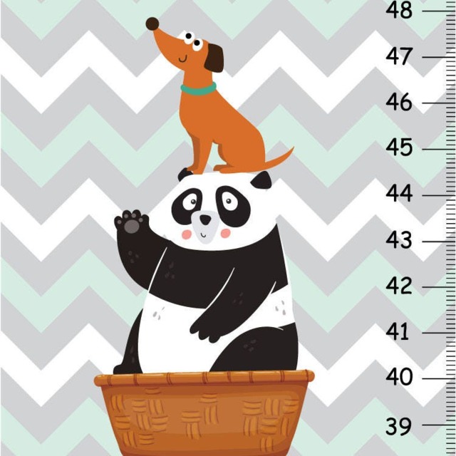 Canvas Growth Chart, Panda Bear With Mint & Gray Chevron, Kids Growth Chart, Nursery Wall Art, Personalized Growth Chart - image 1