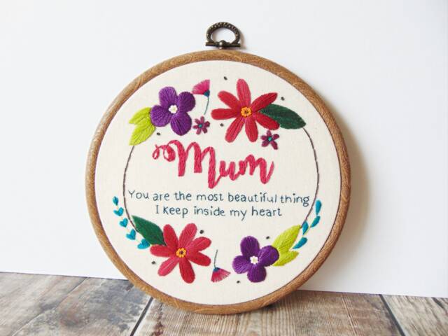 Special Mum Gift, Embroidery Gift For Her, Birthday Floral Embroidery, Wall Art, Mothers Day For - image 1