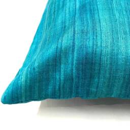 Teal Tussar Silk Pillow Cover, Handmade Cushion - thumbnail 2