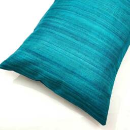 Teal Tussar Silk Pillow Cover, Handmade Cushion - thumbnail 4
