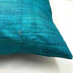 Teal Tussar Silk Pillow Cover, Handmade Cushion - thumbnail 3