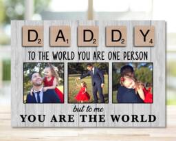Daddy Gift From Kids, Custom For Daddy, Bespoke Photo Frame Woodblock, Scrabble Tile Design, Dad Birthday Or Father's Day