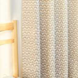 Beige Geometric Curtain Panel, Neutral Boho Window Drapes, Modern Vintage Pattern Polyester Curtains - thumbnail 3
