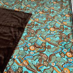 "Free & Easy - Minky Blanket - Turquoise, Brown, Cream Paisley Multi-Color Front, A Brown Luxe Cuddle, Super Soft Back 50""x60" - thumbnail 3